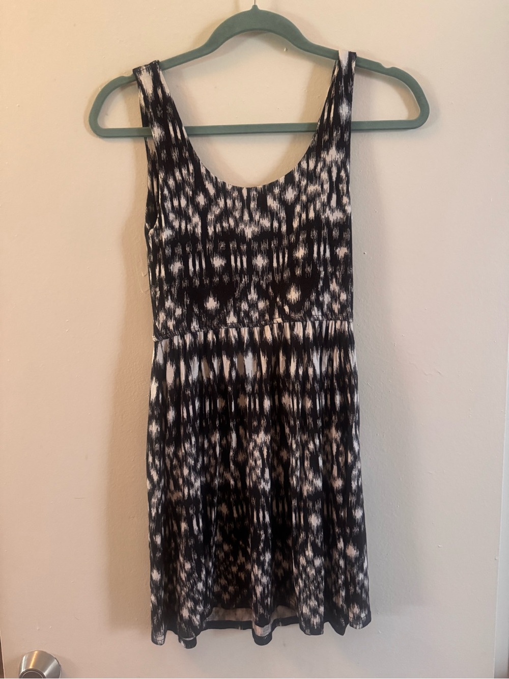 Aqua Black and White Ikat-Style Mini Dress